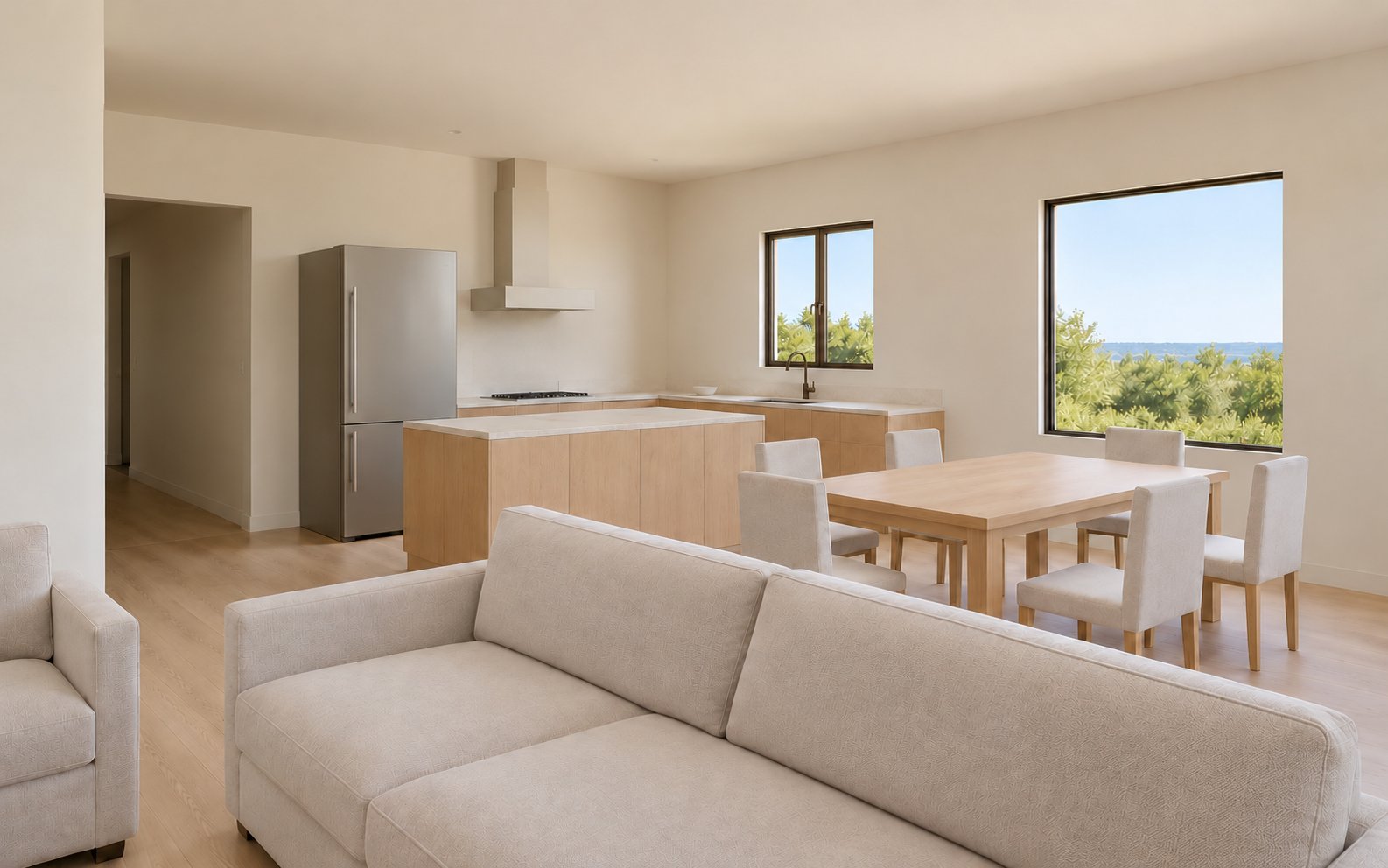 Fictional Living room, kitchen view